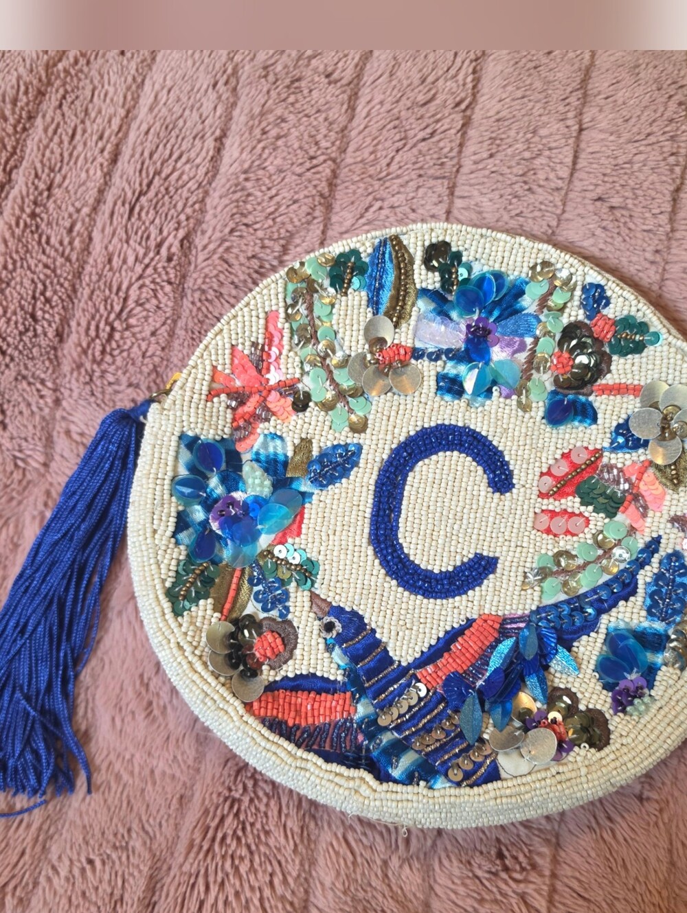 Anthropologie Anna Harlow Russo Beaded Monogram C Bag